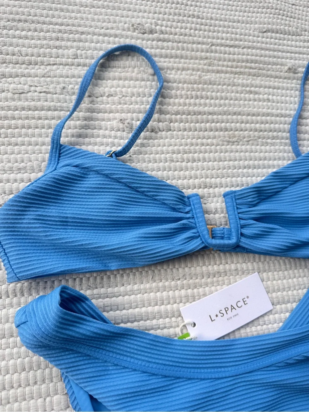 L*Space Peyton Ribbed Bikini Set NWT Large Cornflower Blue